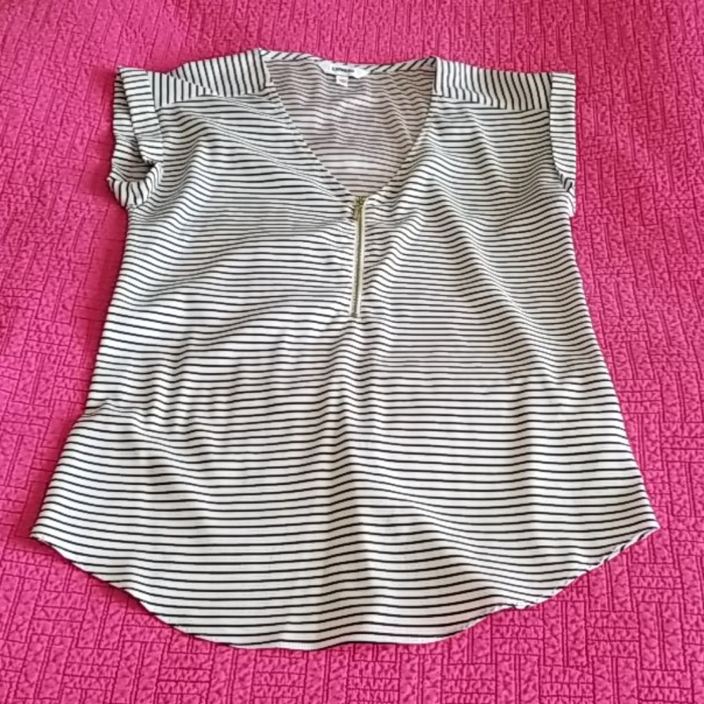 Express Striped Zipper Front Blouse